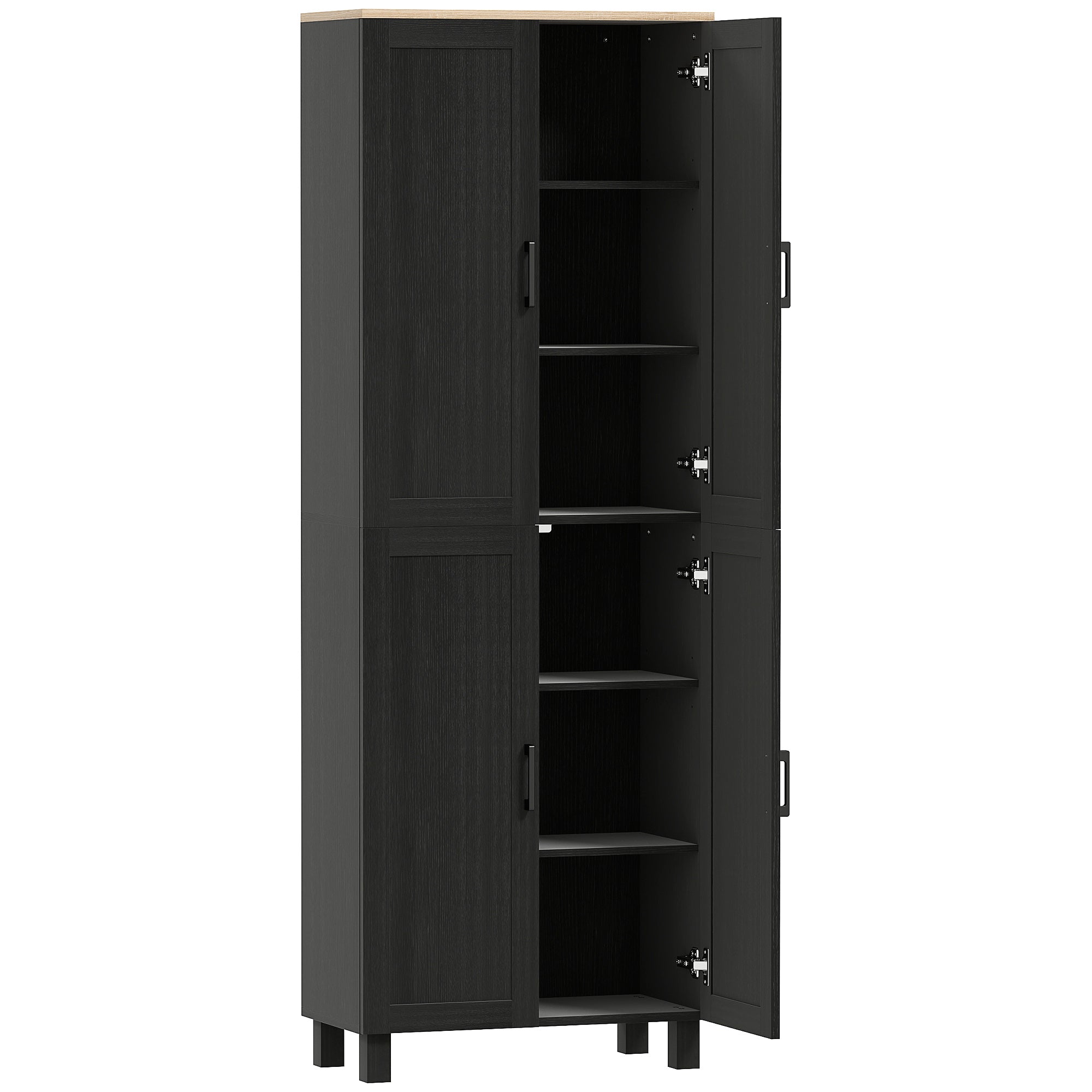 Kitchen cabinet 170 cm high, tall sideboard with 4 doors and adjustable shelves, modern design, black