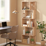 Bibliothèque à 5 niveaux, meuble de rangement en forme de S avec étagères, 60 x 24 x 184,5 cm, effet bois naturel