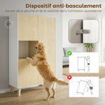 Buffet salon, meuble de rangement à 6 compartiments et portes à fermeture amortie, 80x40x135cm, blanc et bois naturel
