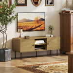 Meuble TV, meuble télé jusqu'à 55 pouces avec 2 portes, 2 compartiments ouverts, pieds en acier, 120x40x50cm, chêne