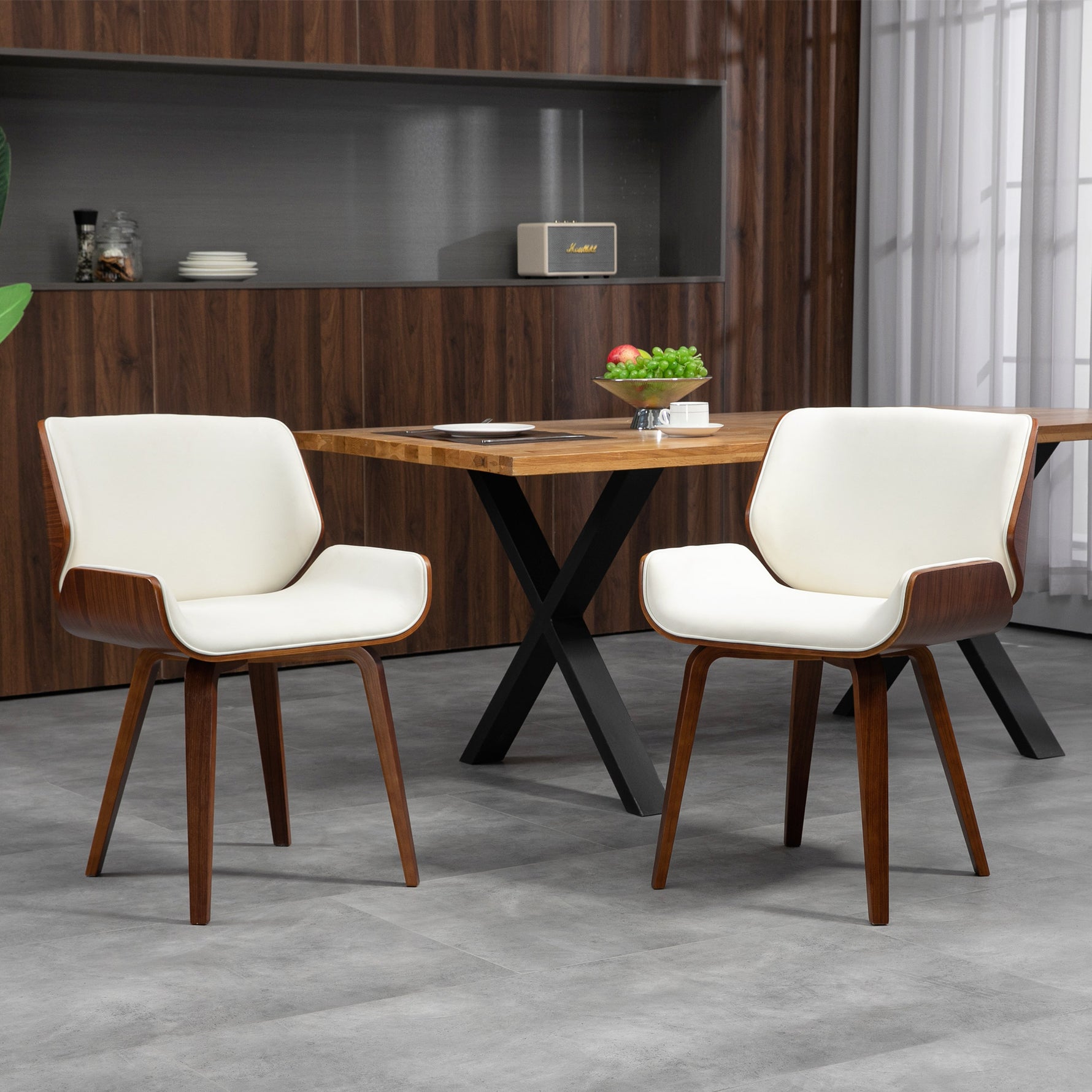 Lot de 2 chaises de salle à manger style vintage assise revêtement synthétique 54 x 53 x 81 cm blanc marron
