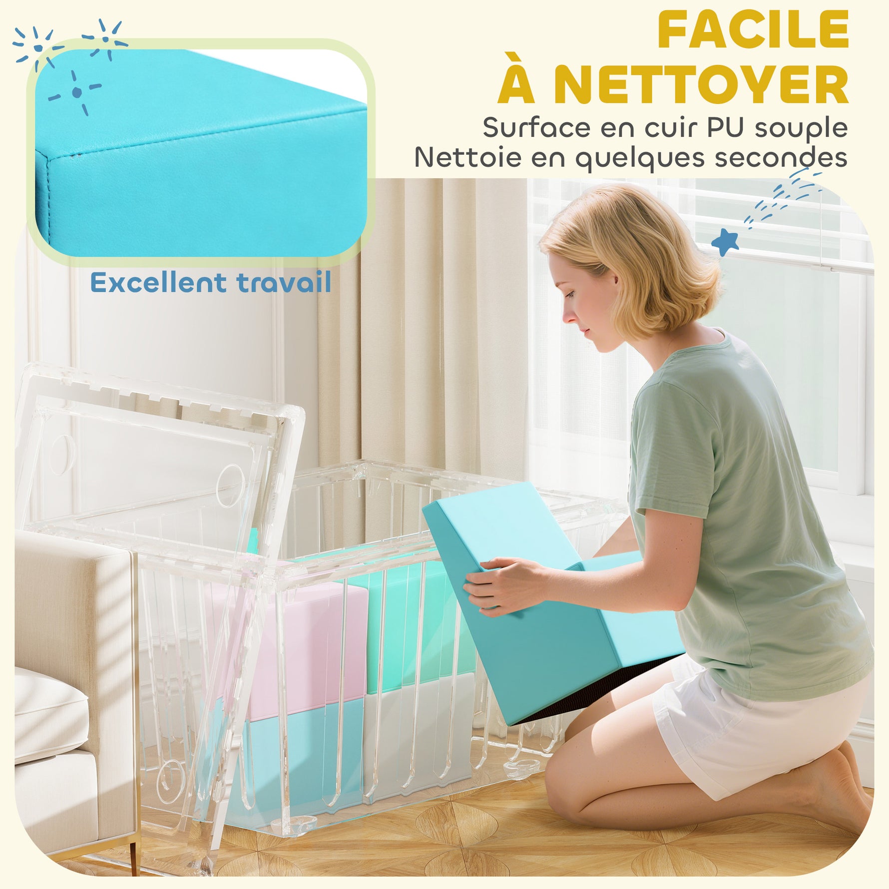 Parcours motricité bébé 8PCS, module motricité bébé mousse EPE et housse en PU, design table et chaises, multicolore