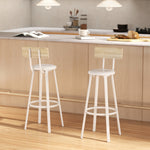 Lot de 2 tabourets de bar, chaises de bar, assise rembourrée 75,5H cm, dossier et repose-pieds, bois naturel et blanc