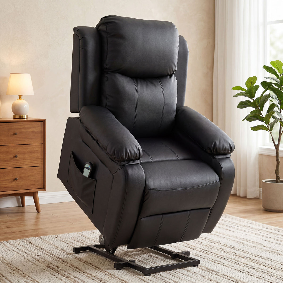 Fauteuil releveur électrique fauteuil relax électrique avec repose-pied télécommande et 2 pochettes 76x90x105cm noir
