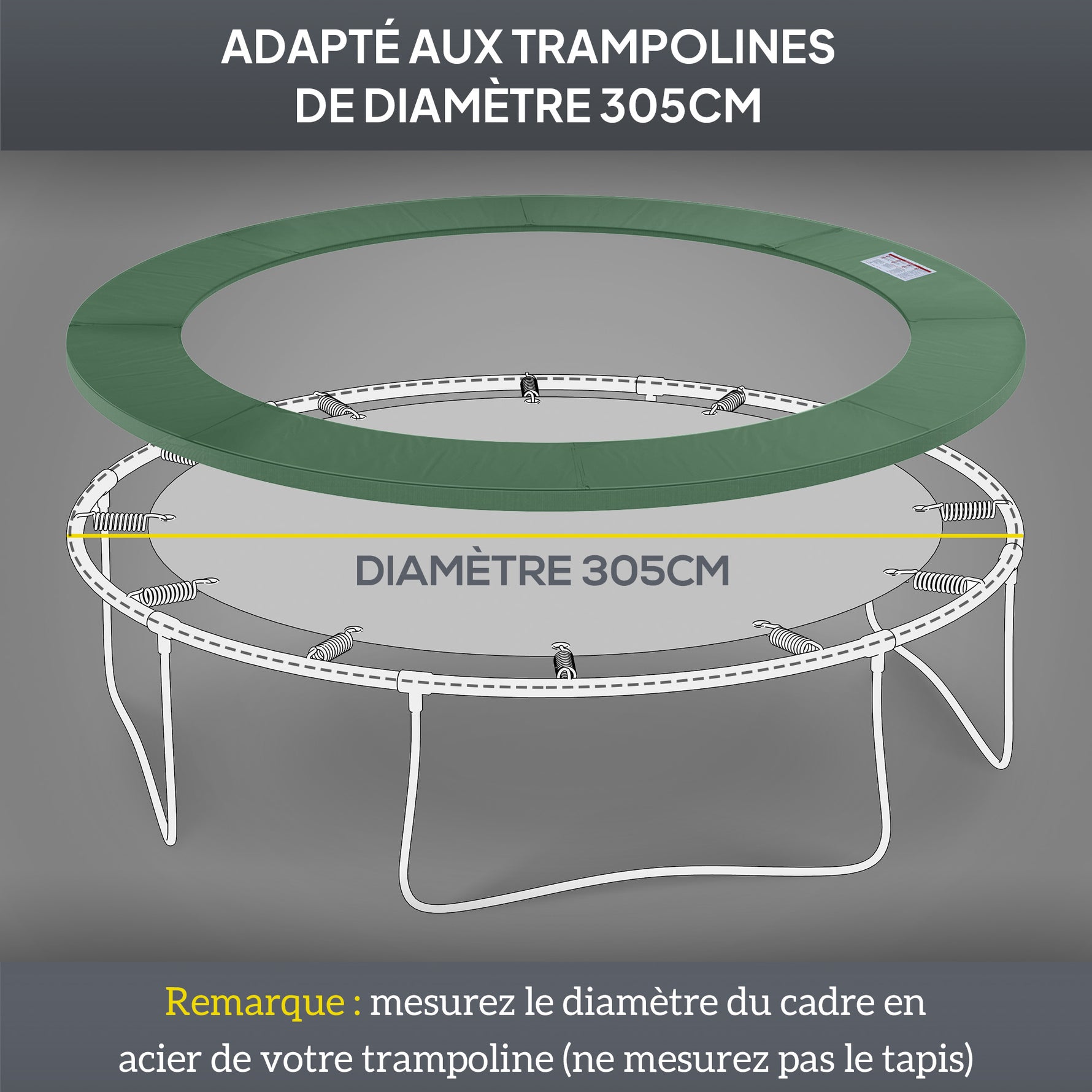 Coussin de protection pour trampoline de remplacement Ø 305 cm Coussin de sécurité de remplacement vert