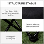 Chaise de camping pliable avec sac de transport et pochette latérale compact ultra légère noir