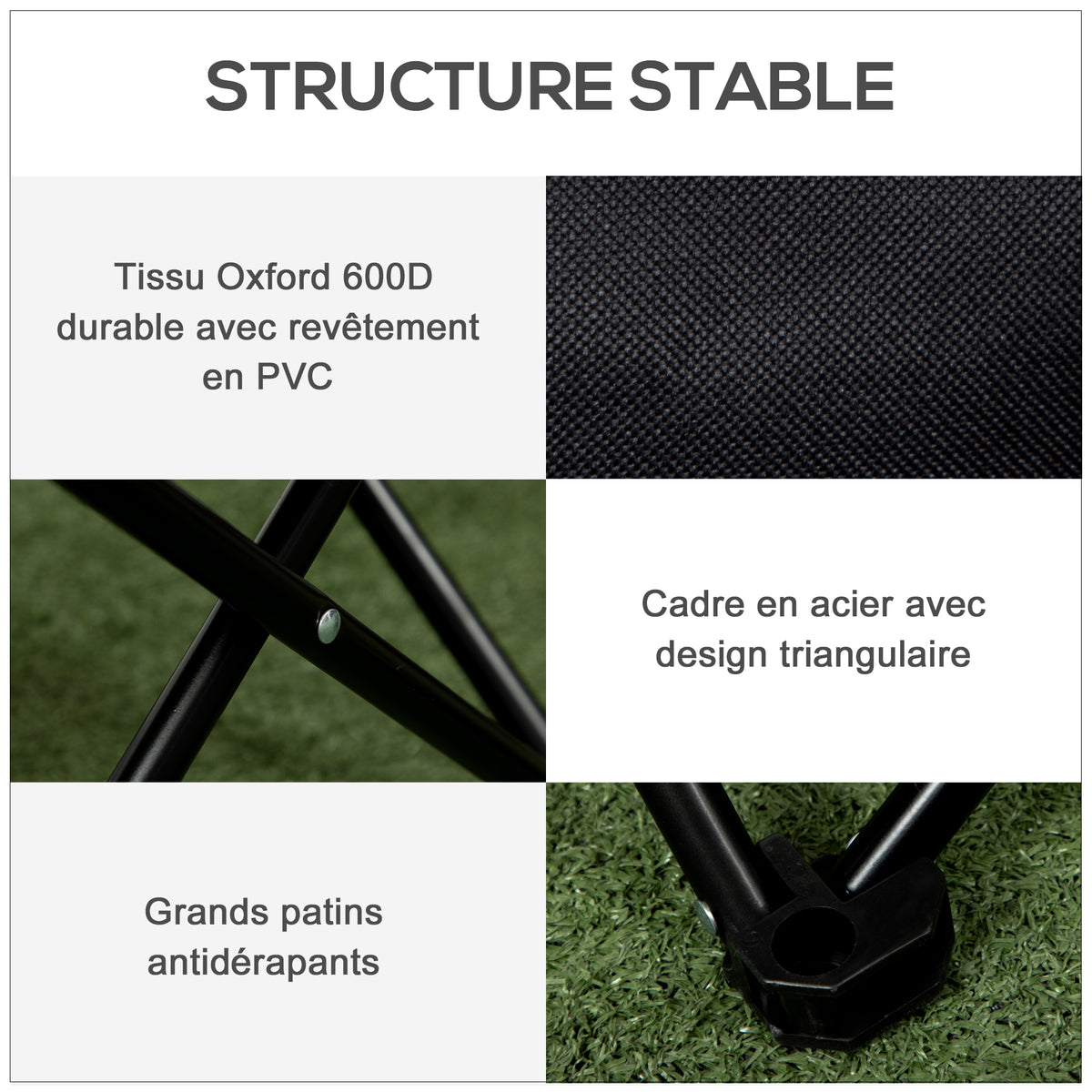Chaise de camping pliable avec sac de transport et pochette latérale compact ultra légère noir