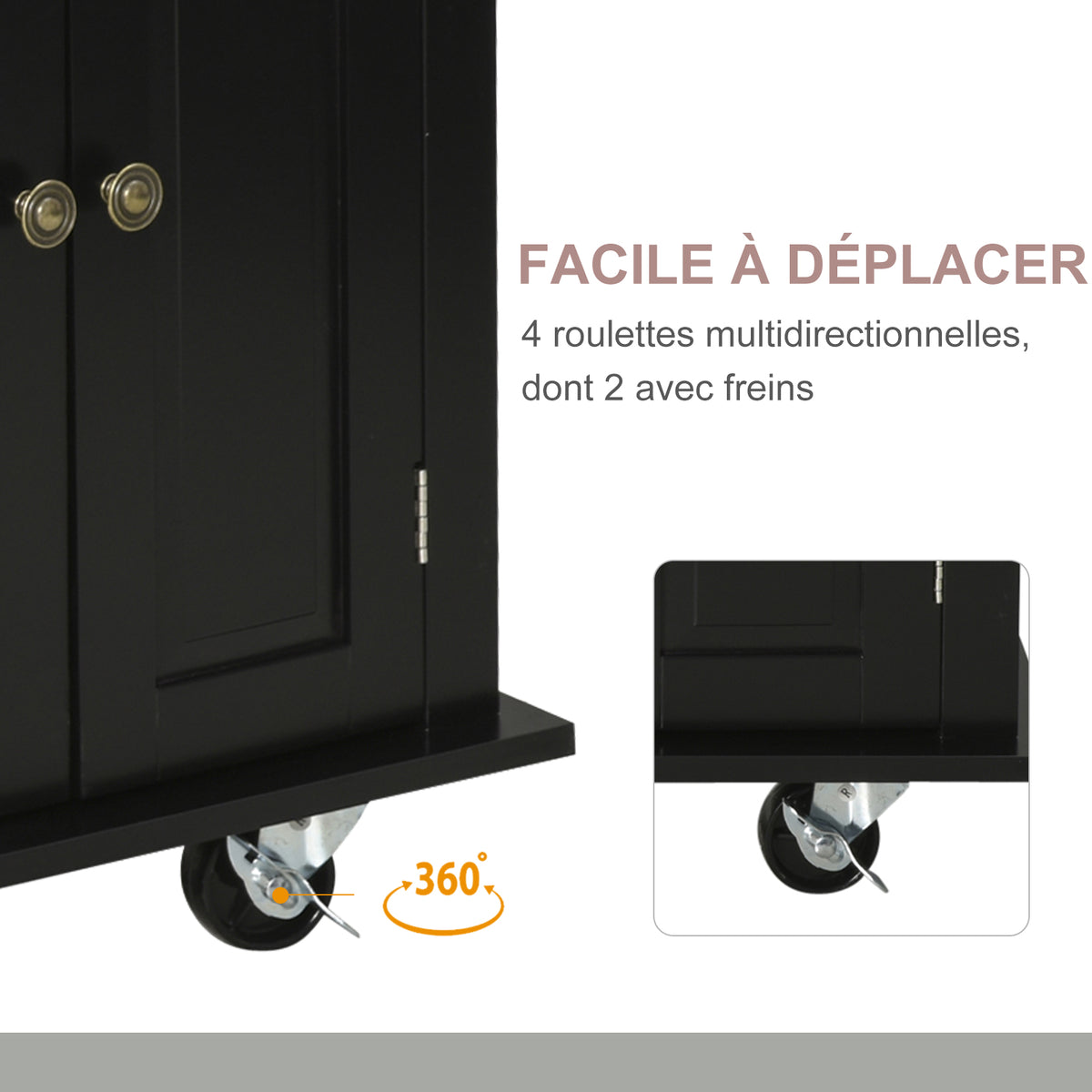 Desserte ilôt de cuisine multi rangements 2 tiroirs 2 placard 2 portes avec étagère range-bouteille