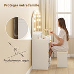 Coiffeuse avec Miroir, Lumières LED Réglable 3 Couleurs, 7 Tiroirs, 3 Compartiments Ouverts, 110 x 40 x 150 cm, Blanc