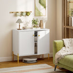 Buffet salon, meuble de rangement avec double porte cannelée, étagère réglable, pieds en acier, 80 x 39,1 x 76 cm, blanc