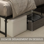Cadre de lit double 140 x 190 cm, lit double 2 personnes en acier, hauteur 31 cm avec rangement, sommier à lattes, noir