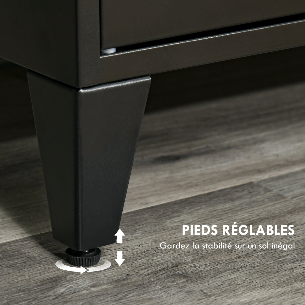 Meuble TV Banc TV pour téléviseurs de 55'' avec 2 Placards Pieds Réglables Cadre métalique noir Plateau en Bois Naturel 150 x 40 x 50 cm