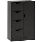 Aufbewahrungsmöbel Sideboard Kommode mit 1 Schranktür und 4 Schubladen, aus Holz, für Wohnzimmer, Küche, Flur, Esszimmer, Schwarz