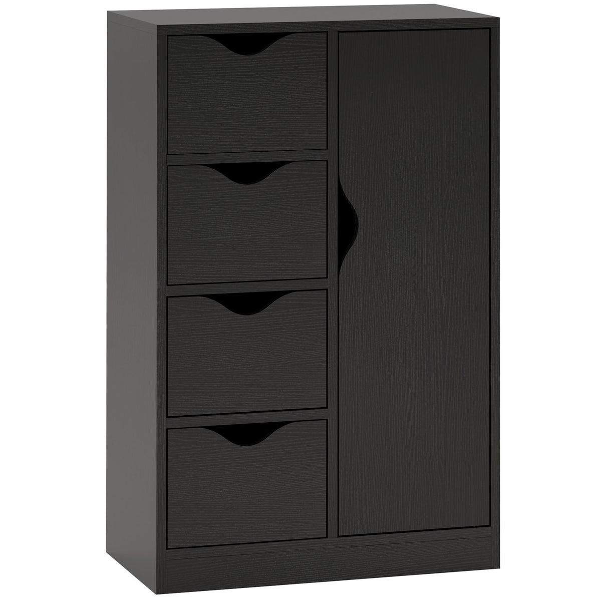 Aufbewahrungsmöbel Sideboard Kommode mit 1 Schranktür und 4 Schubladen, aus Holz, für Wohnzimmer, Küche, Flur, Esszimmer, Schwarz