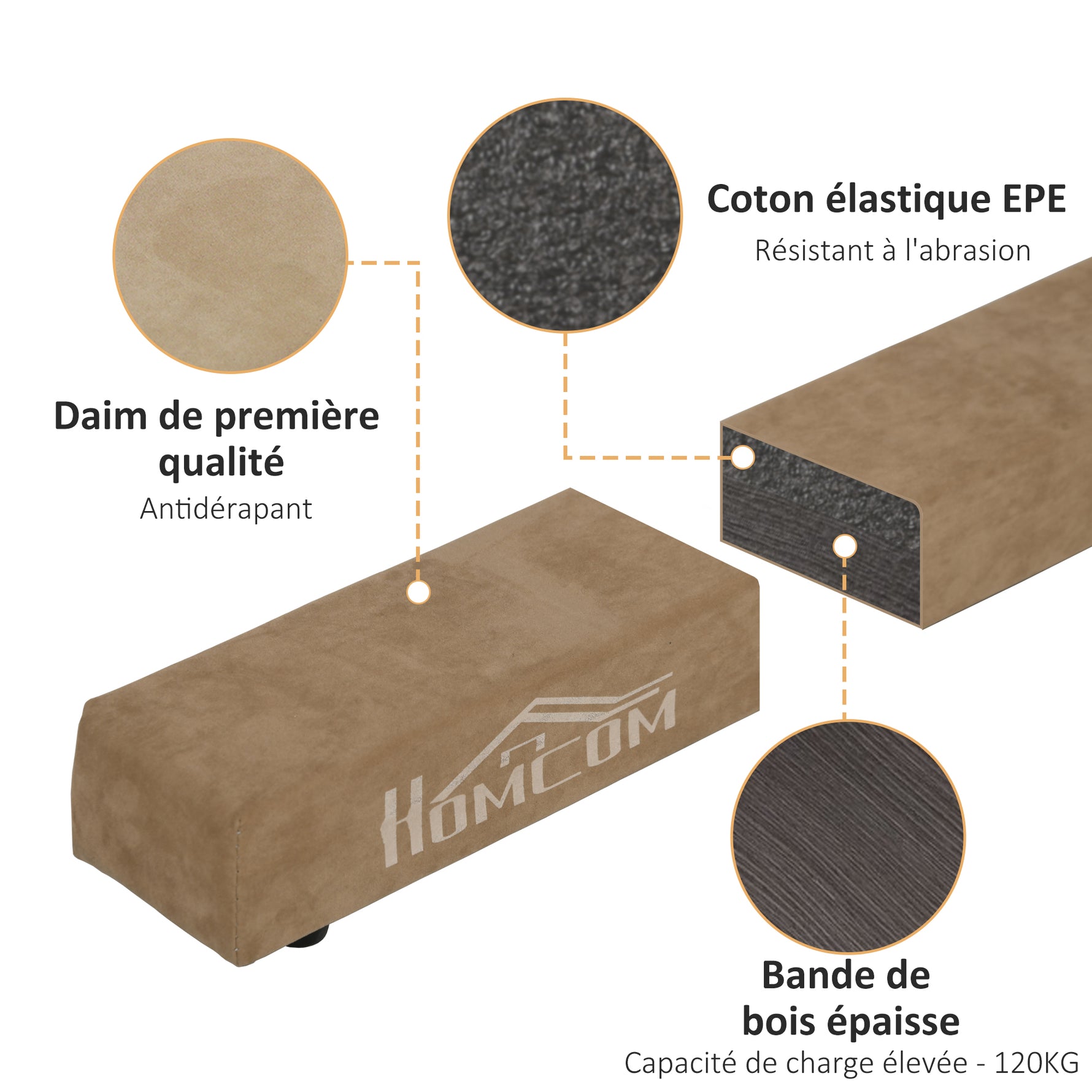 Poutre de gymnastique pliable 210 cm antidérapant, poutre gymnastique pour entraînement à l'équilibre, marron