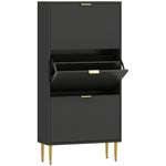 Meuble à chaussures 18 paires avec 3 tiroirs rabattables, portes cannelées et étagères réglables, 60x24x122,5cm, noir