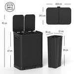 Poubelle de cuisine à double compartiment 2 x 30L avec pédale en acier inoxydable, couvercle à fermeture douce, noir
