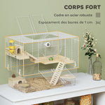 Cage à hamster à 3 niveaux, cage rongeur avec roue d'exercice, plateau profond transparent, 59 x 35,5 x 47 cm, blanc
