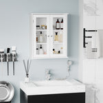 Armoire murale de salle de bain, meuble haut salle de bains avec 2 portes en verre, étagère réglable, 55x20x65cm, blanc