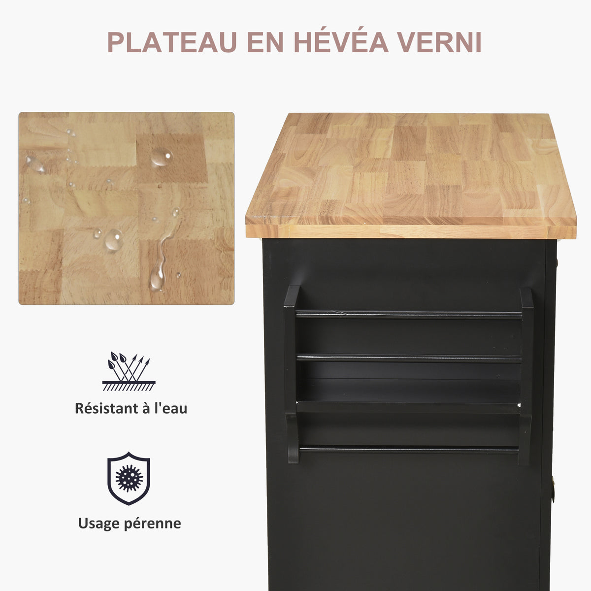 Desserte ilôt de cuisine multi rangements 2 tiroirs 2 placard 2 portes avec étagère range-bouteille