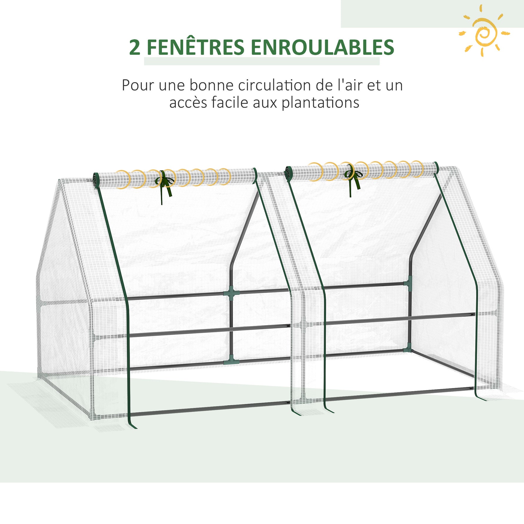 Mini Serre de Jardin mini serre tunnel 180L x 90l x 90H cm toit pointu Acier PE 140 g/m² Anti-UV fenêtres avec