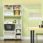 Armoire de cuisine avec 3 placards, niches, étagères réglables, portes vitrées, passe-câble, 90x40x180cm, blanc