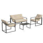 Salon de jardin 4 pièces 4 personnes avec canapé 2 places, 2 fauteuils et 1 table basse gris