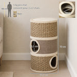 Tonneau à Gratter pour Chat, Arbre à Chat Sisal Naturel et Herbiers Marins Recouvert de Peluche, 37,5 x 37,5 x 70 cm, Kaki et Café