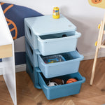 Organisateur de jouets pour enfants avec tiroirs à 3 niveaux, boîtes de rangement en plastique, 37 x 37 x 56,5 cm, bleu