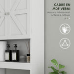 Armoire de rangement dessus des toilettes, meuble de salle de bain placard 2 portes étagère 58,5L x 23l x 170H cm blanc