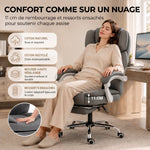 Chaise Bureau Ergonomique, Fauteuil de Bureau Inclinable en Cuir Synthétique Adapté aux Animaux, Hauteur Réglable, Gris