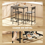 Ensemble table de bar avec tabourets, table à manger debout avec 2 chaises de bar, repose-pieds et dossiers, gris
