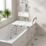 Banco de Transferencia para Bañera, Altura Ajustable en 10 Niveles, Asiento Ancho, Respaldo, Apoyabrazos, 86x60x89-101cm, Blanco