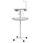 Mangeoire à oiseaux sur pied avec 4 roulettes perchoir 2 bols amovibles plateau rond acier inoxydable Ø 60 x 138H cm blanc