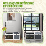 Maison enclos cage pour petit animal tortue avec 2 espaces support de lampe réglable 81 x 48 x 31,5 cm gris
