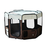 Parc enclos pliable pour chien chat petits animaux octogonal en tissu Oxford et acier Ø 90 x 41H cm marron beige