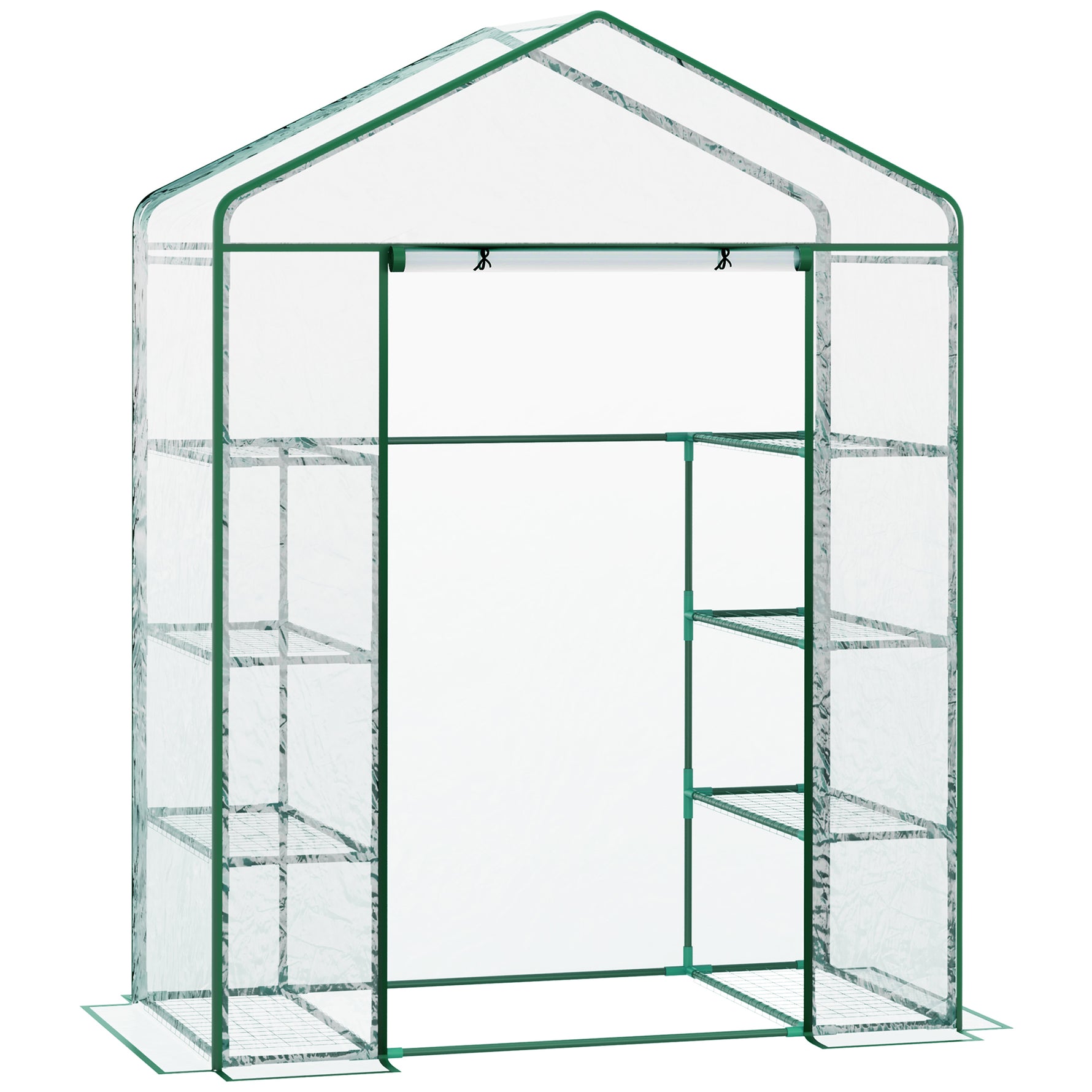 Serre de jardin 8 étagères bâche transparente PVC porte enroulable 143 x 73 x 195 cm - transparent