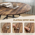 Table à manger ronde pour 4 personnes, Ø 100 x 76 cm, table de cuisine avec large plateau et étagère, brun rustique