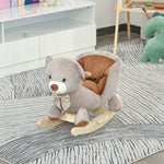 Cheval à Bascule Jouet à Bascule Ourson pour Enfants de 18-36 Mois Fauteuil intégré Ceinture de sécurité Fonction sonore grognement Gris Marron
