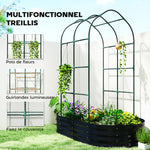 Jardinière avec treillis arqué, bac à fleurs en métal avec fond ouvert, gants inclus, 160x90x180cm, gris foncé