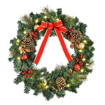 Couronne de Noël artificielle lumineuse avec 20 LED de 60 cm - décorée de houx et de pommes de pin