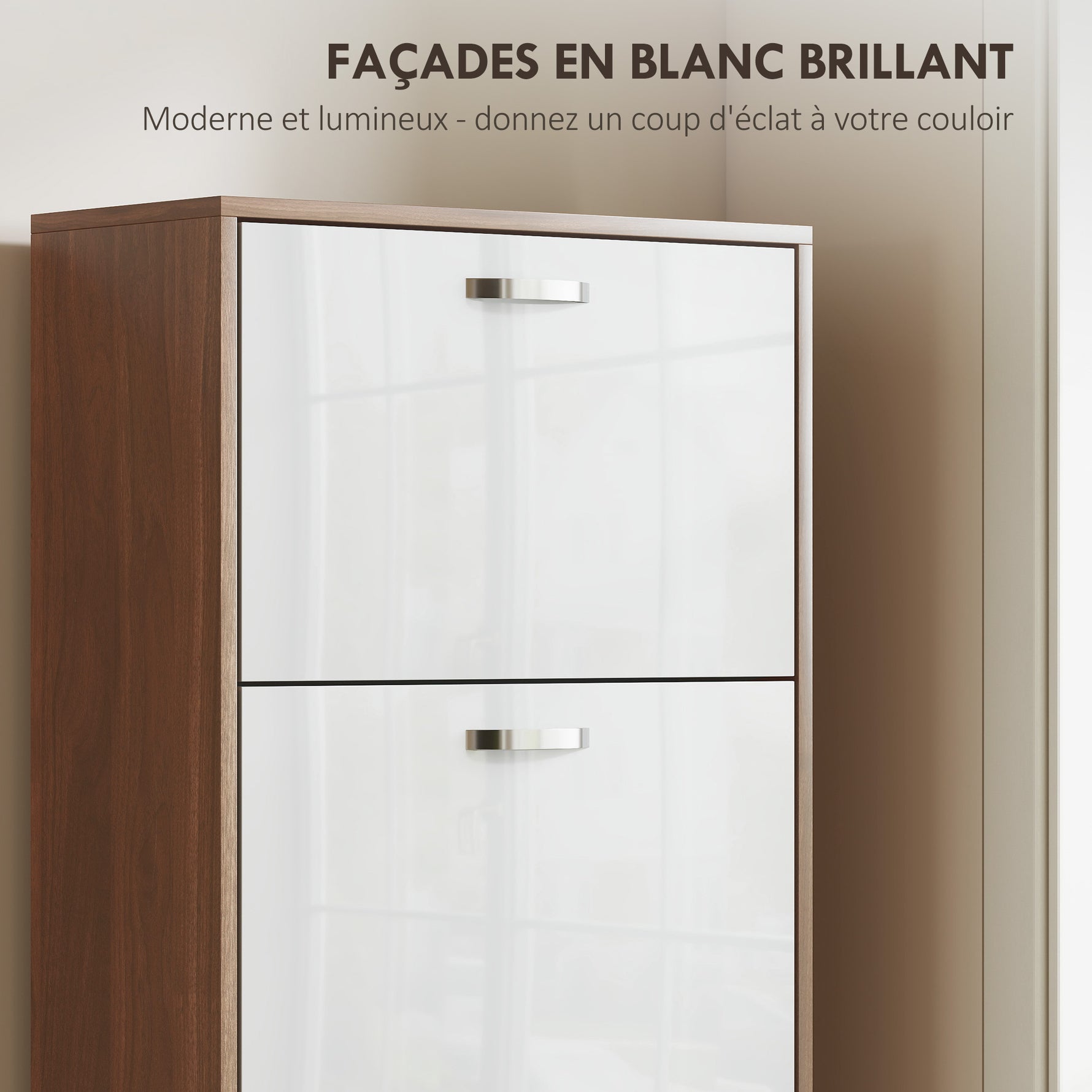 Armoire à Chaussures Meuble à Chaussures 5 Portes abattantes Bicolore Blanc Marron foncé Imitation Bois