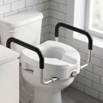 Rehausseur de siège de toilettes avec poignées, largeur réglable, accoudoirs rembourrés, blanc