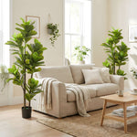 Lot de 2 plantes artificielles intérieures 150 cm, fausse plante à figuier lyre avec pot en ciment, vert