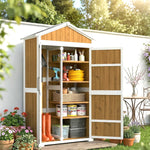 Armadio da giardino, capanno impermeabile con tetto in metallo, doppia porta per attrezzi da giardinaggio 105x55x179cm naturale