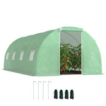 Serre de Jardin Tunnel 18 m² dim. 6L x 3l x 2H m - 8 fenêtres, Porte zippée Enroulable - châssis Tubulaire Acier galvanisé, bâche PE Haute densité Vert