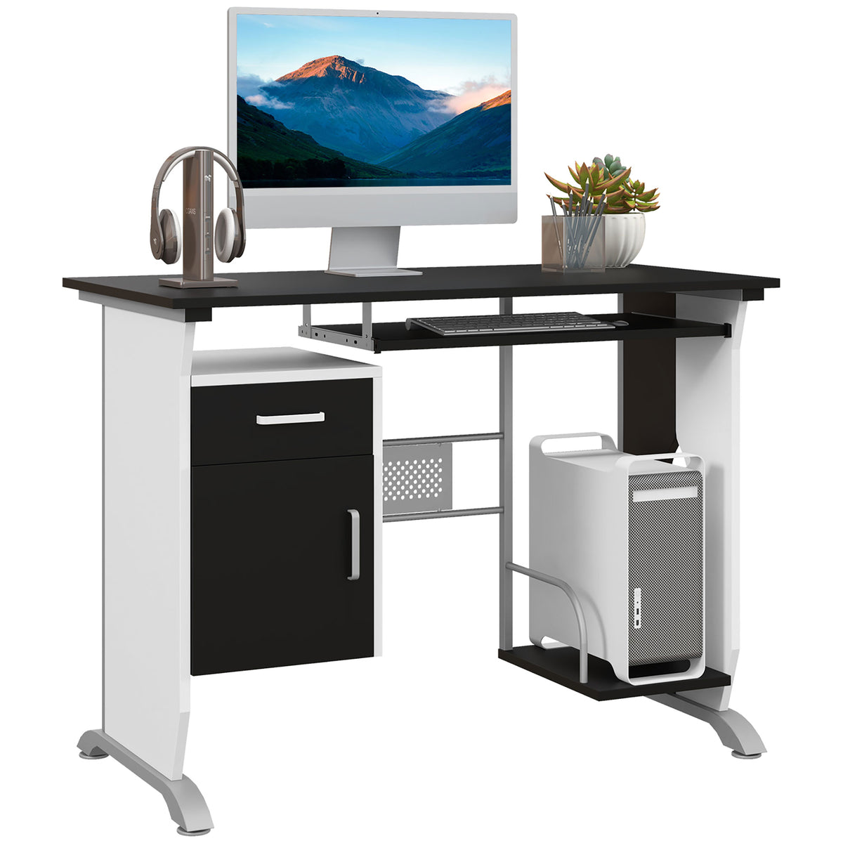 Bureau informatique design en mdf 100 L x 52 I x 75H cm noir et blanc