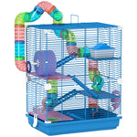 Cage pour hamster rongeur 4 étages avec tunnels mangeoire roue maison échelles 46 x 30 x 58 cm bleu