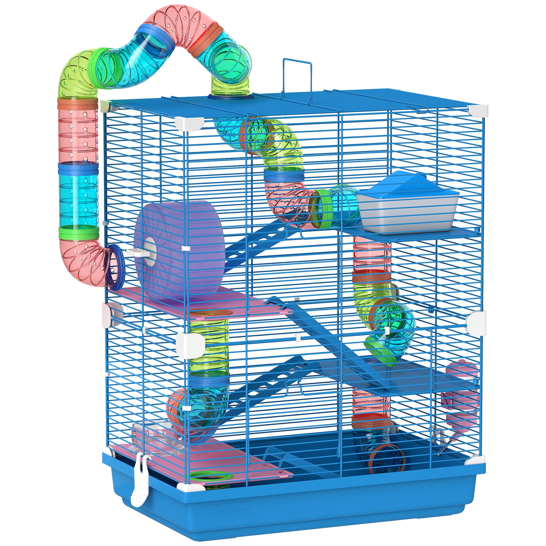 Cage pour hamster rongeur 4 étages avec tunnels mangeoire roue maison échelles 46 x 30 x 58 cm bleu