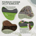 Carré potager jardinière rectangulaire en métal avec tuteurs pour tomates et plantes grimpantes 180 x 90 x 29,5 cm